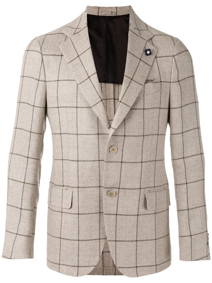 Lardini - Checked Blazer - Men - Linen/flax/cupro/viscose/wool - 56, Brown, Linen/flax/cupro/viscose/wool
