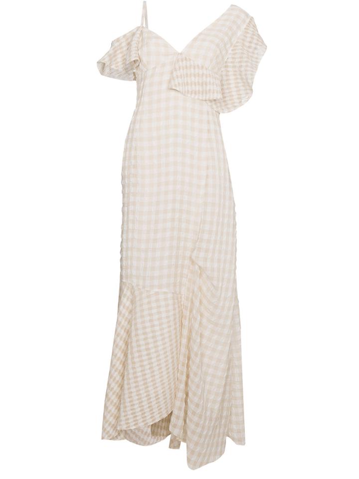 Adeam Checked One Shoulder Dress - Nude & Neutrals