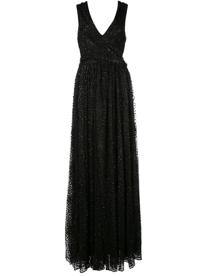 Zac Zac Posen Metallic Draped Long Gown - Black