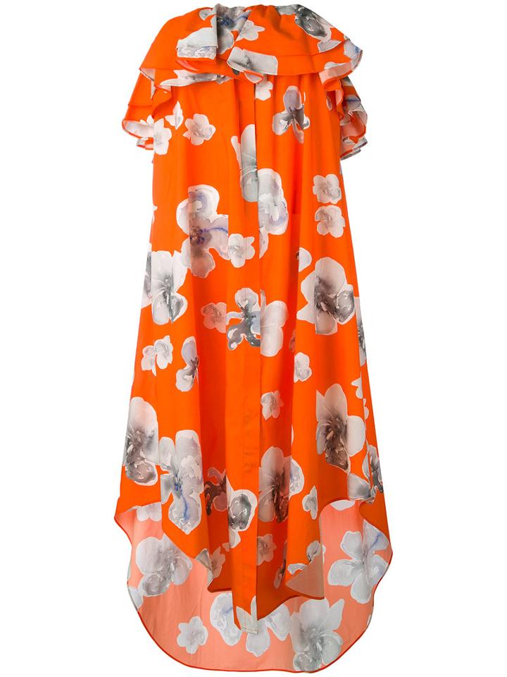 Msgm - Floral Print Strapless Dress - Women - Cotton - 38, Yellow/orange, Cotton