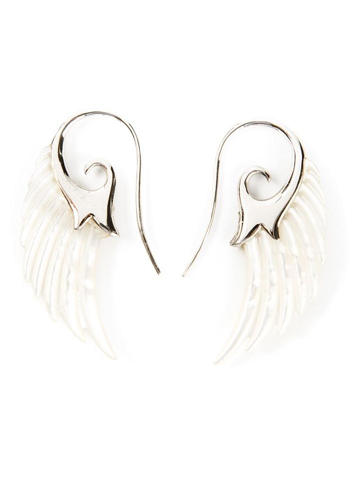 Noor Fares 18kt Yellow Gold And Pearl Asymmetric 'wing' Earrings