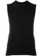 Dkny Lateral Slit Ribbed Tank, Women's, Size: Large, Black, Merino