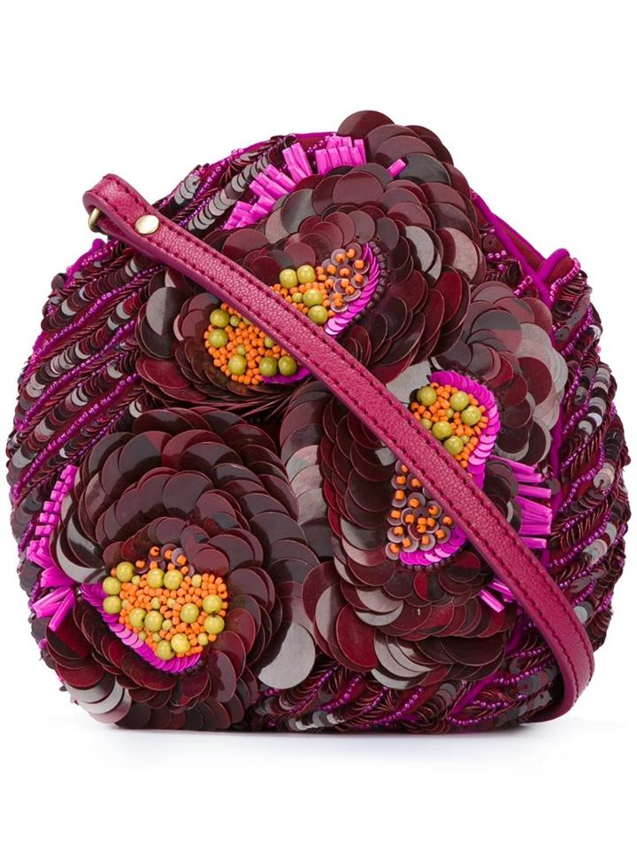 Jamin Puech Sequinned Flowers Clutch, Women's, Pink/purple