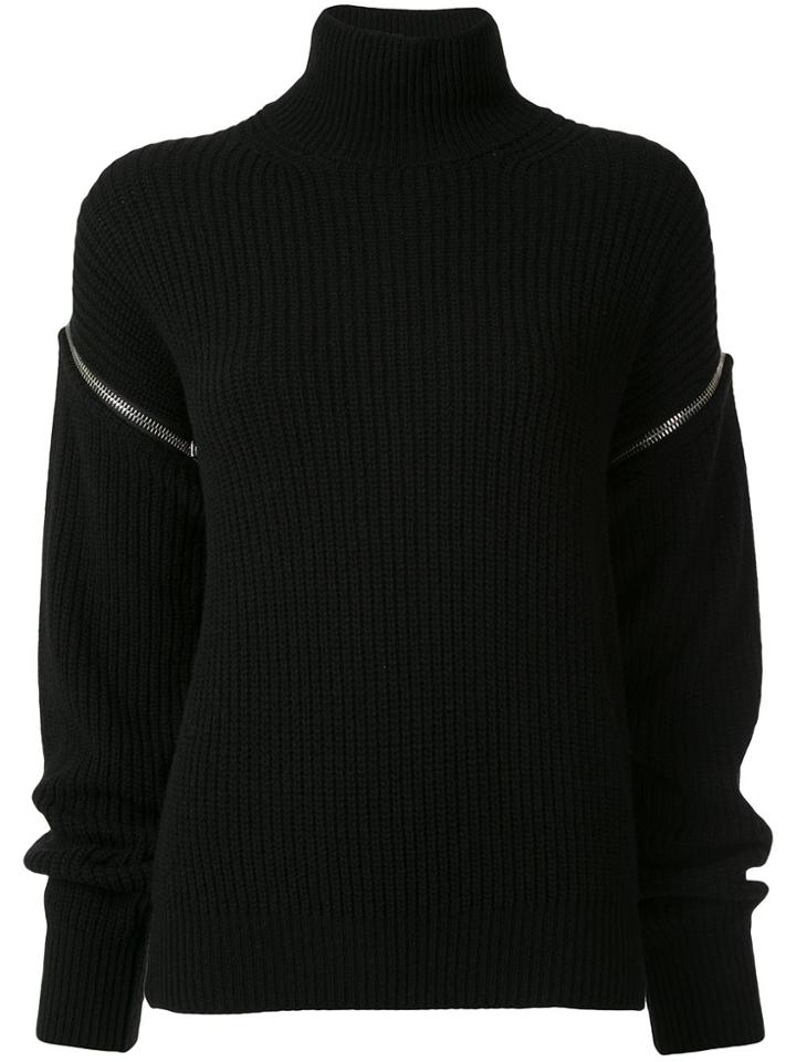 Msgm Zipped Sleeve Rollneck Jumper - Black