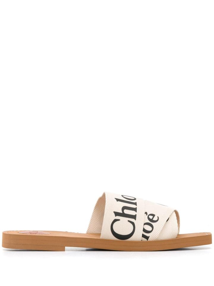 Chloé Logo Print Slides - Neutrals