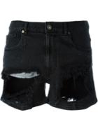 Gaelle Bonheur Destroyed Denim Shorts, Women's, Size: 27, Black, Cotton/spandex/elastane