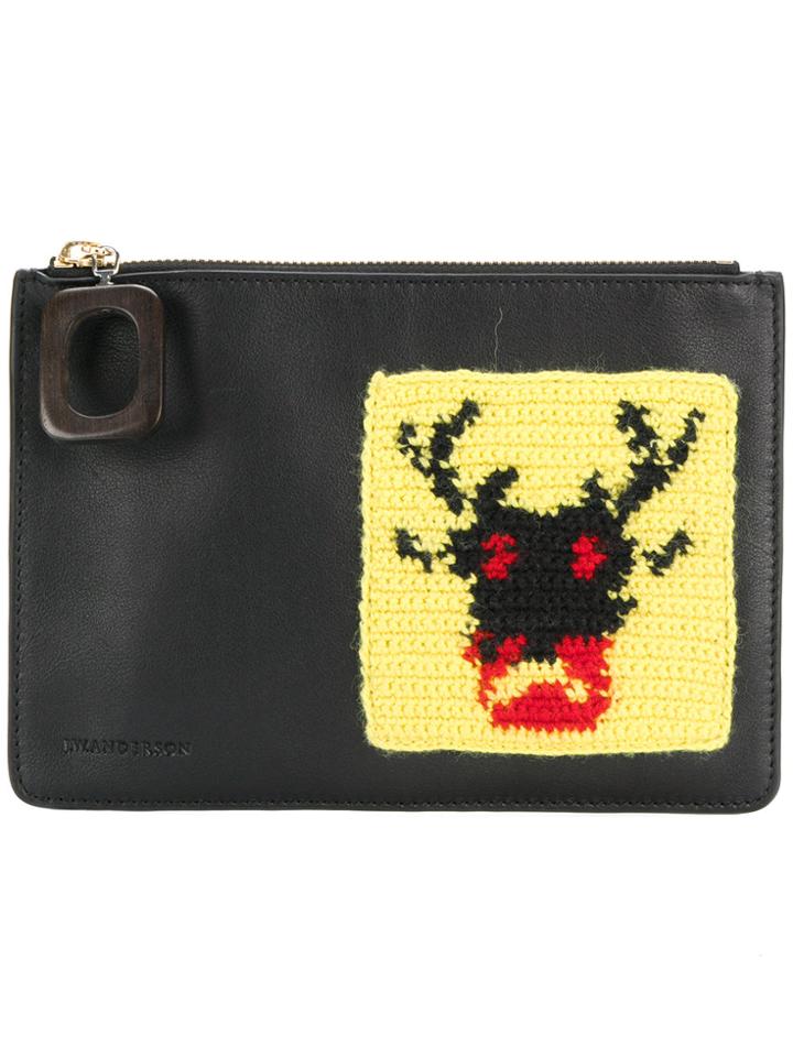 Jw Anderson Crochet Patch Clutch - Black