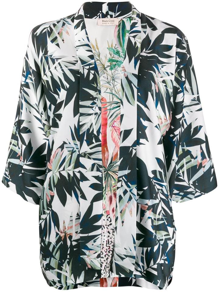 Black Coral Leaf Print Jacket - White