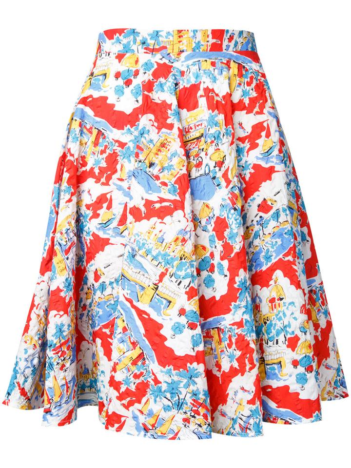 Mikio Sakabe Flower A-line Skirt, Women's, Size: Medium, Red, Cotton