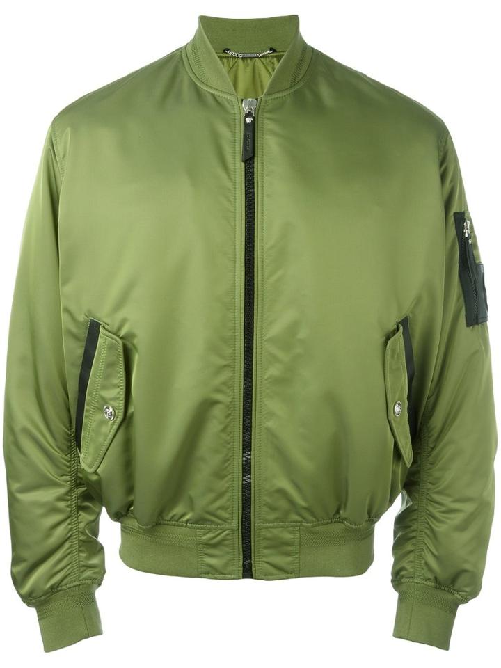 Versace Medusa Plaque Bomber Jacket, Men's, Size: 50, Green, Polyamide/viscose/cupro/spandex/elastane