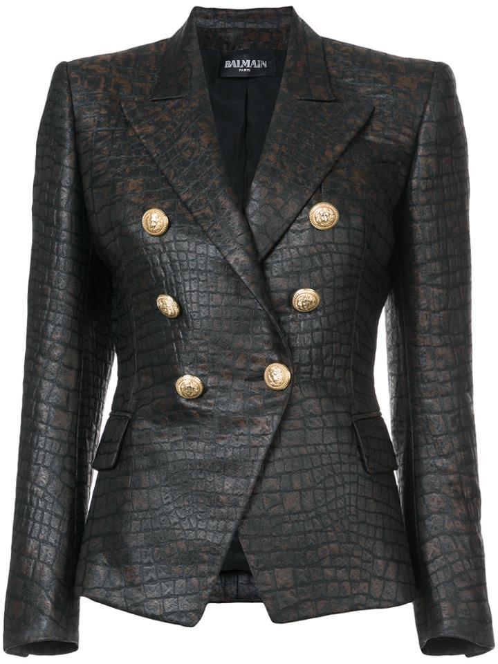 Balmain Crocodile Embossed Blazer - Brown