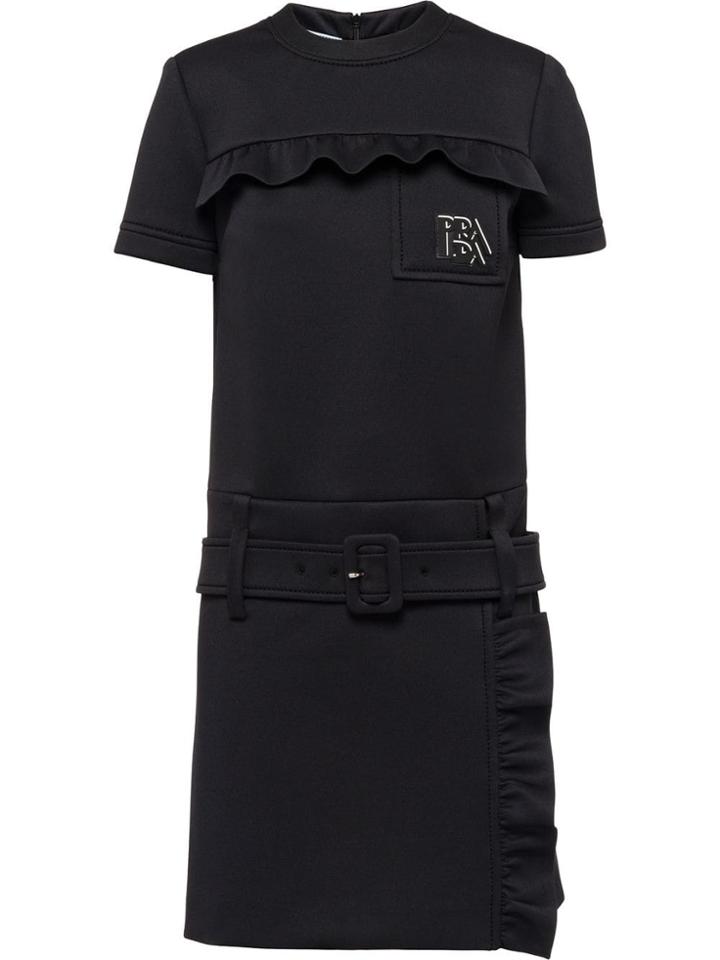Prada Technical Jersey Dress With Ruching - Black