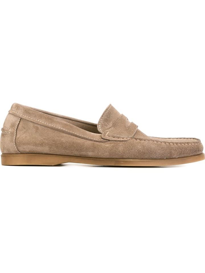 Henderson Baracco Rubber Sole Penny Loafers, Men's, Size: 42.5, Brown, Suede/rubber/leather