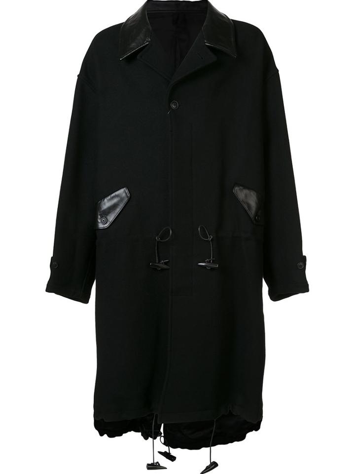 Yohji Yamamoto Leather Trim Coat, Men's, Size: 3, Black, Horse Leather/polyamide/wool