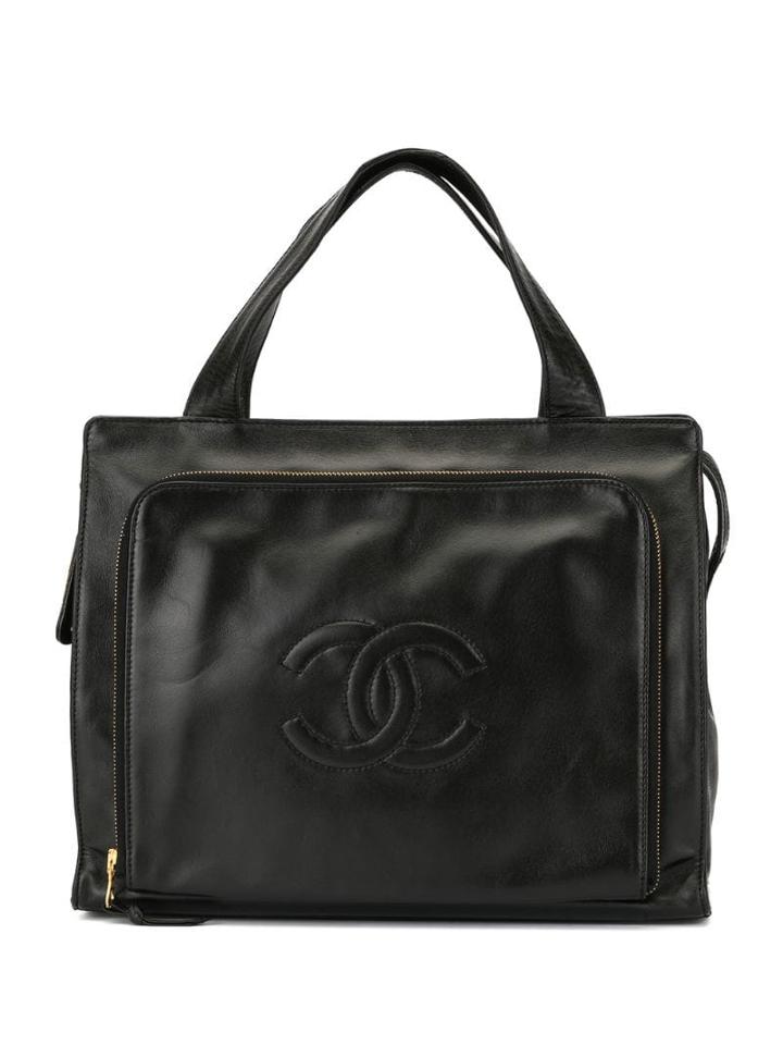 Chanel Pre-owned Stitched Interlocking Cc Tote - Black