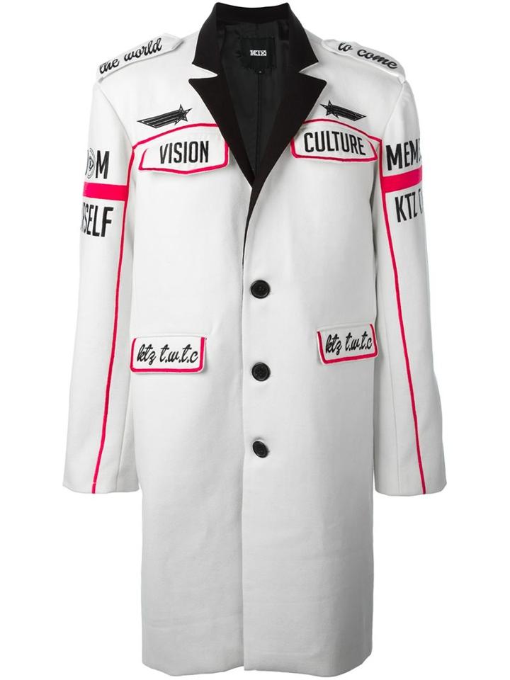 Ktz 'racer' Printed Mid Coat, Men's, Size: Small, White, Wool