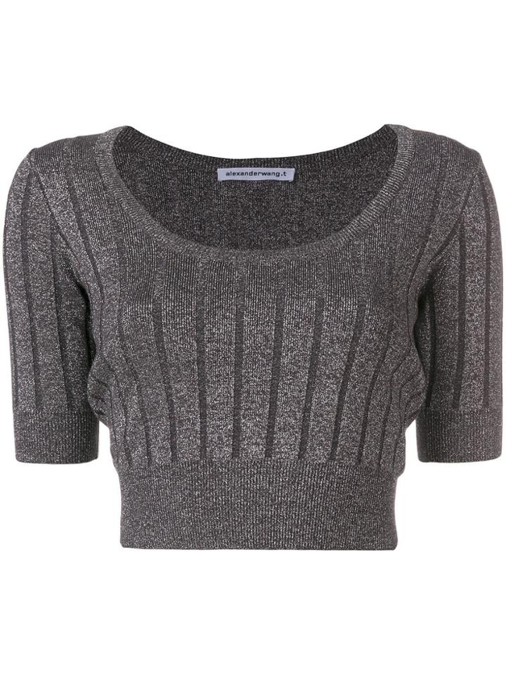 T By Alexander Wang Cropped Ribbed Knit Top - Black