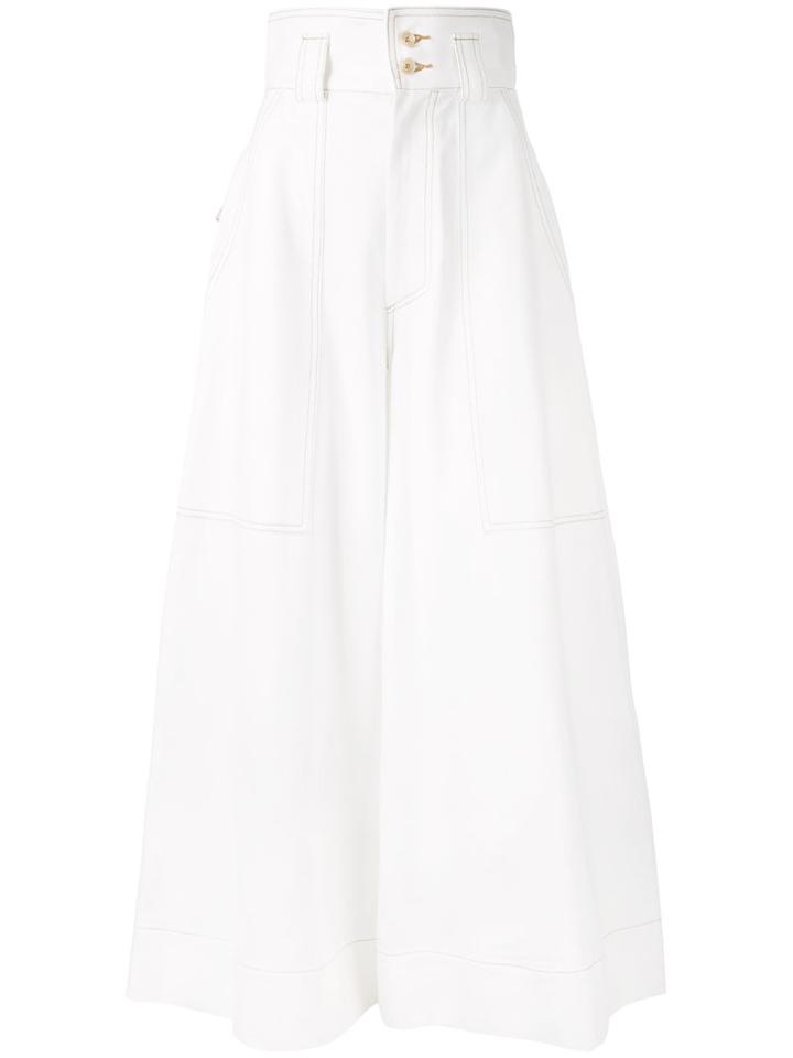 Mikio Sakabe High Waist Wide Leg Trousers, Women's, Size: Medium, White, Cotton