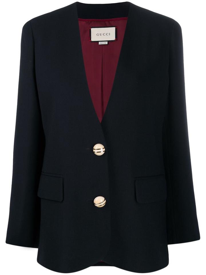 Gucci Button-embellished Collarless Blazer - Blue