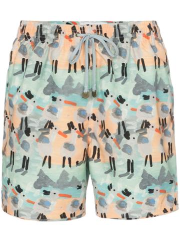 Timo Trunks Seagull Print Drawstring Swim Shorts - Green