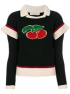 Philosophy Di Lorenzo Serafini - Cherry Embroidered Sweater - Women - Polyamide/virgin Wool - 44, Black, Polyamide/virgin Wool