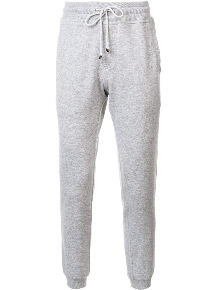 Brunello Cucinelli Gathered Ankle Track Pants, Men's, Size: Xl, Grey, Cotton/polyamide/cashmere