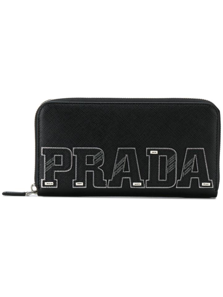 Prada Logo Plaque Continental Wallet - Black