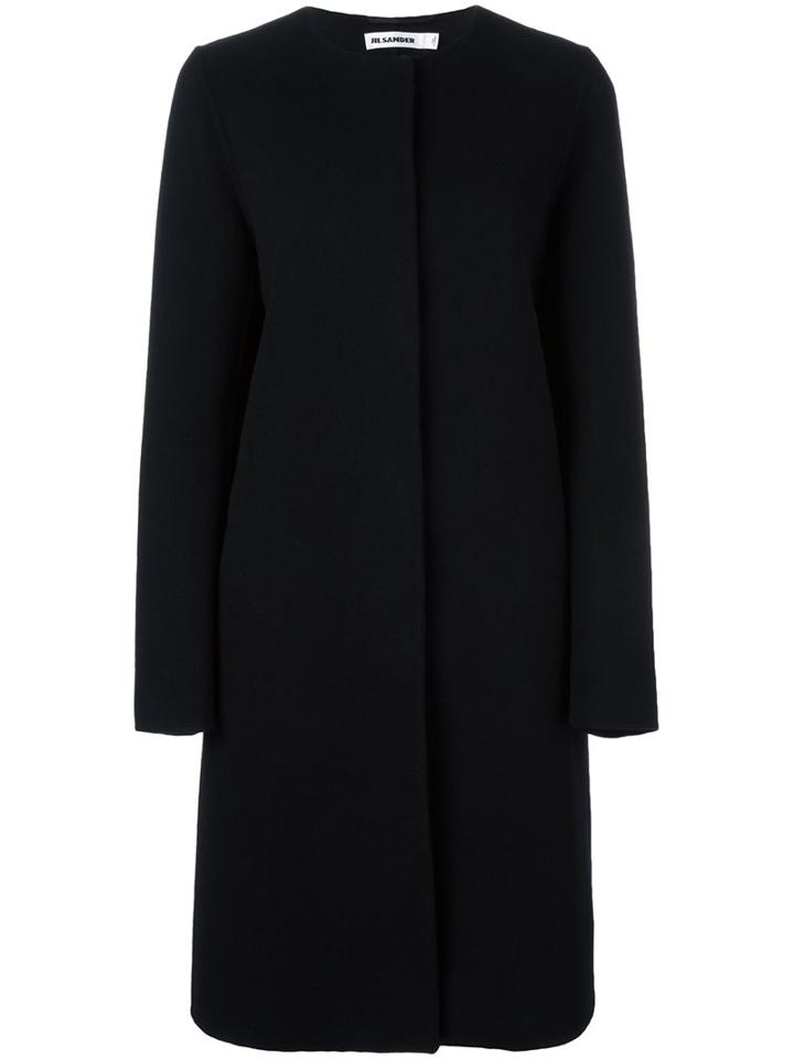 Jil Sander Concealed Fastening Coat, Women's, Size: 38, Black, Silk/cupro/cashmere/wool