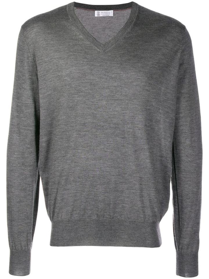 Brunello Cucinelli V-neck Knit Sweater - Grey