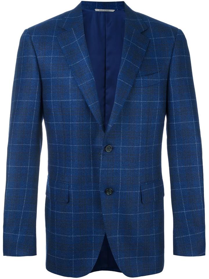 Canali Checked Blazer, Men's, Size: 50, Blue, Cupro/wool