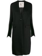 L'autre Chose Collarless Slit Sleeves Coat - Black