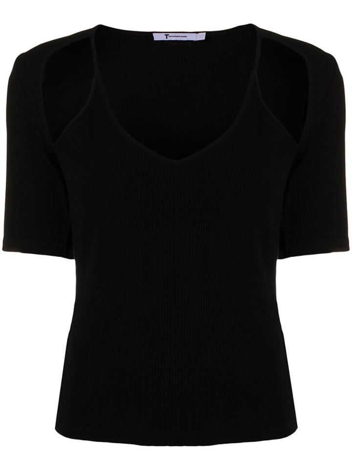 T By Alexander Wang Cutout Armhole Tank Cami Twofer Top - Black