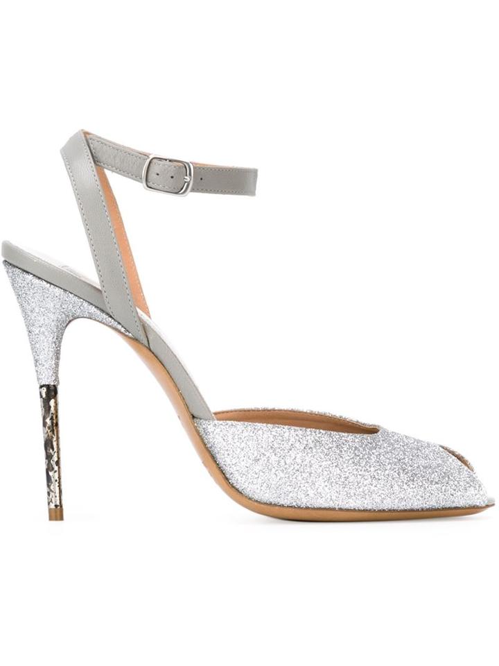 Maison Margiela Glitter Embellished Sandals, Women's, Size: 40, Grey, Calf Leather/leather/pvc