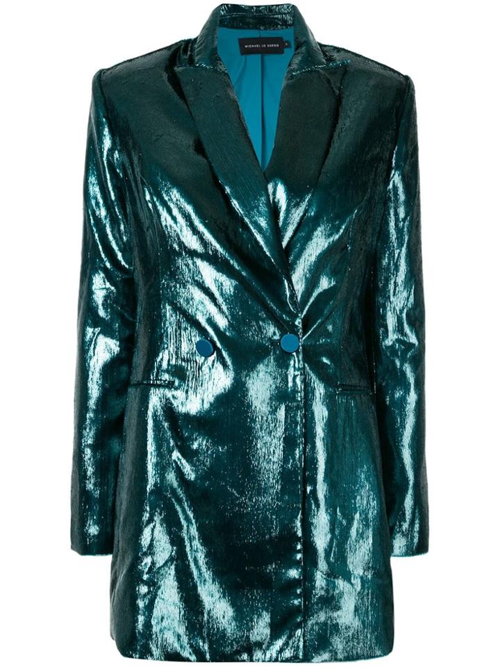 Michael Lo Sordo Metallic Double Breasted Blazer - Green