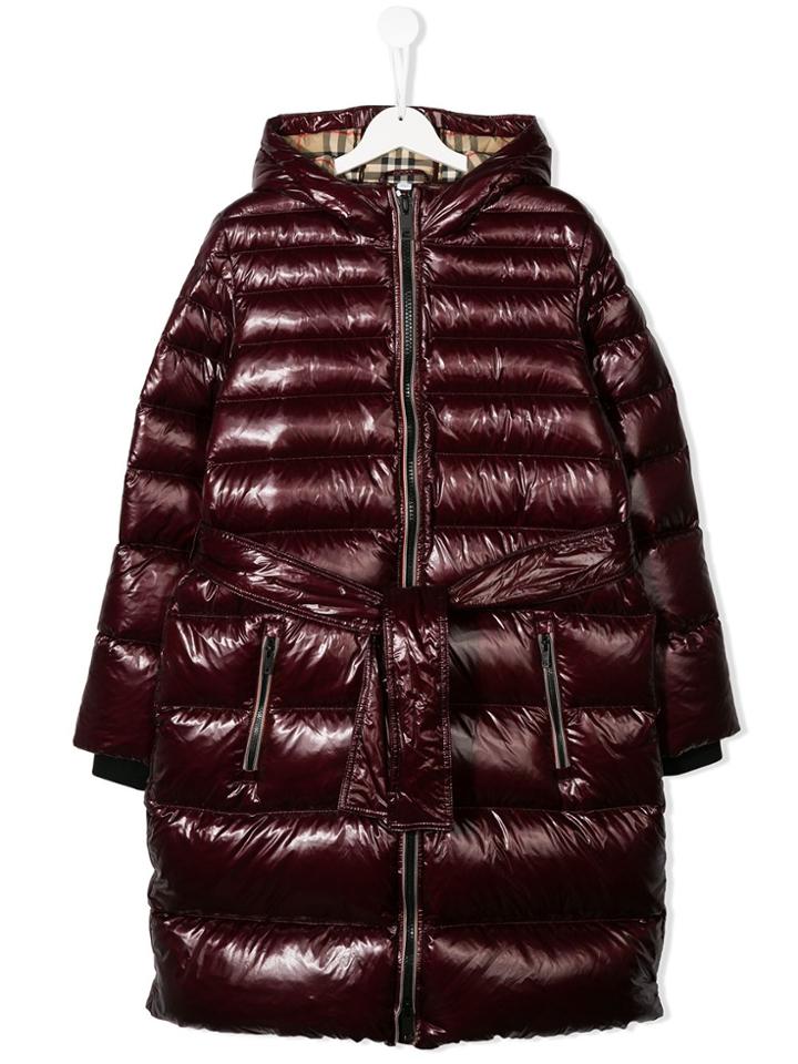 Burberry Kids Belted Down Coat - Red
