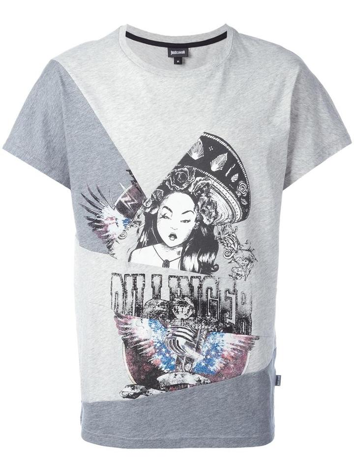 Just Cavalli Lady Print T-shirt, Men's, Size: Large, Grey, Cotton
