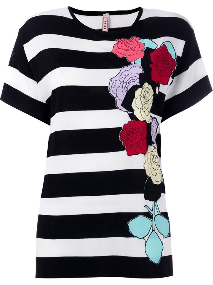 Antonio Marras Rose Patch Striped T-shirt
