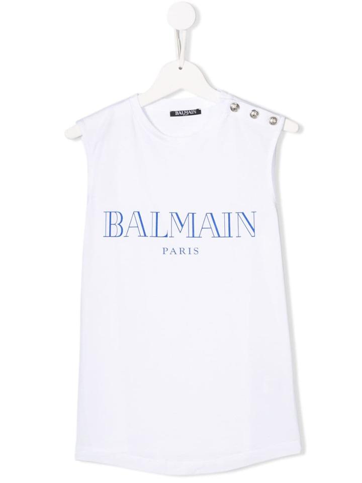 Balmain Kids Sleeveless Logo T-shirt - White