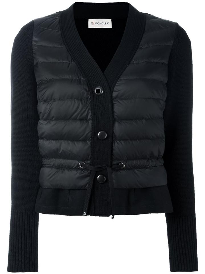 Moncler Padded Panel Cardigan, Women's, Size: Large, Black, Feather Down/polyamide/virgin Wool
