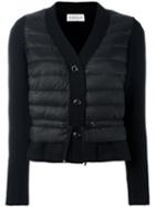 Moncler Padded Panel Cardigan, Women's, Size: Large, Black, Feather Down/polyamide/virgin Wool