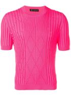 Versace Ribbed Short Sleeve Sweater - Pink