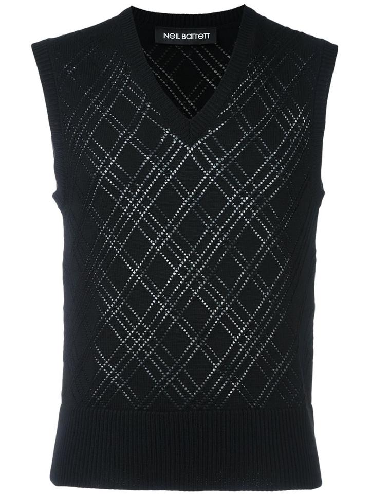 Neil Barrett Perforated Knit Vest, Men's, Size: Large, Black, Wool