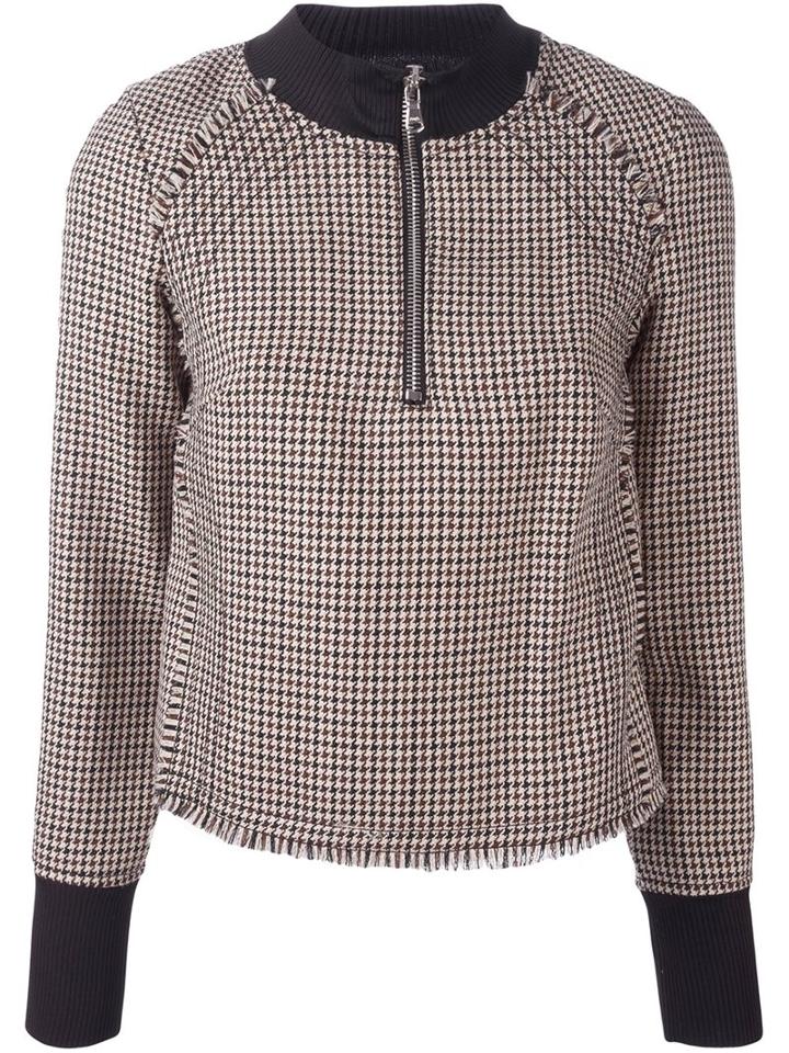 3.1 Phillip Lim High Collar Houndstooth Top, Women's, Size: 2, Nude/neutrals, Spandex/elastane/viscose/wool