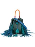 Sara Battaglia Fringed Tote, Women's, Green, Calf Leather