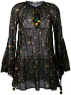 Anjuna - Floral Flared Sleeve Dress - Women - Cotton - M, Black, Cotton