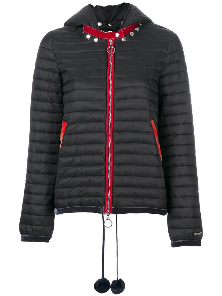 Twin-set - Contrast Trim Padded Jacket - Women - Polyamide/polyester - 44, Black, Polyamide/polyester