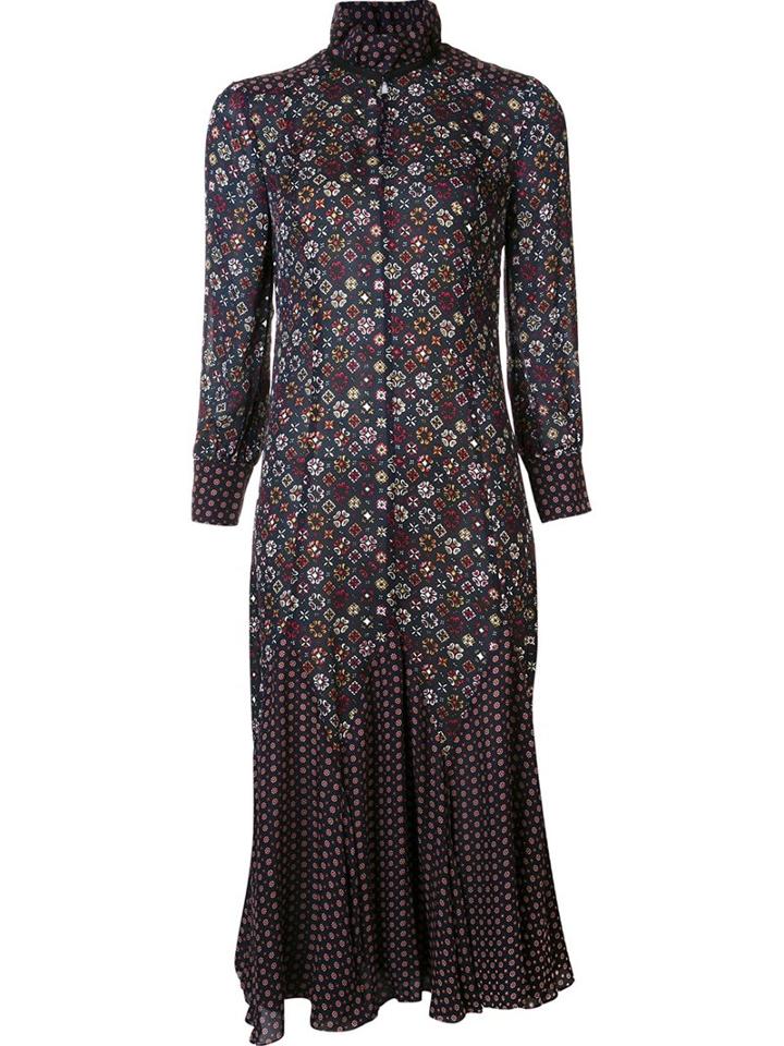 Derek Lam 10 Crosby Printed Flared Dress, Women's, Size: 0, Blue, Silk