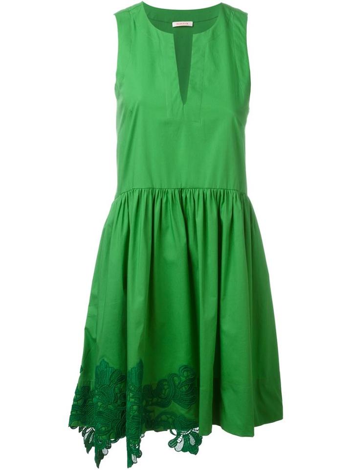 P.a.r.o.s.h. Crochet Hem Detailing Dress, Women's, Green, Cotton/spandex/elastane