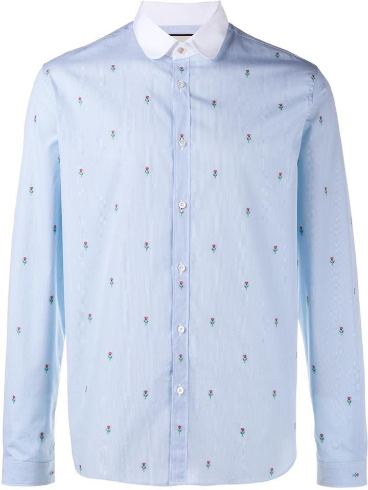 Gucci - Floral Embroidered Striped Shirt - Men - Cotton - 17, Blue, Cotton