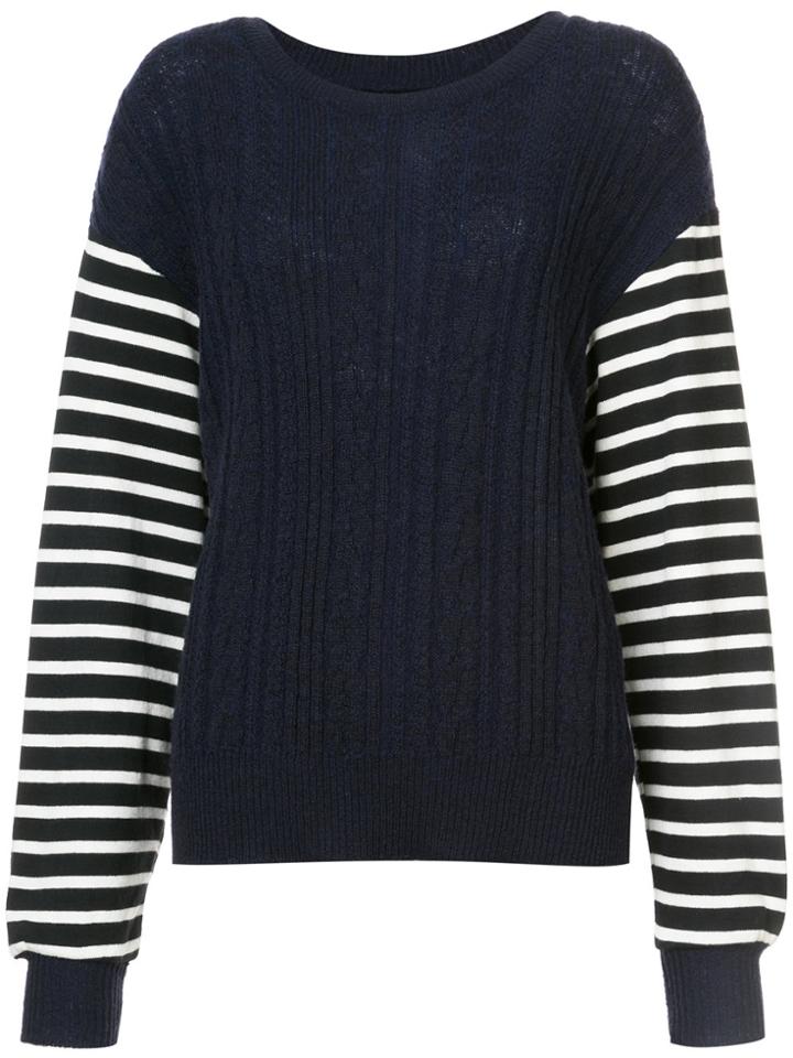 Y's Cable Knit Striped Jumper - Blue